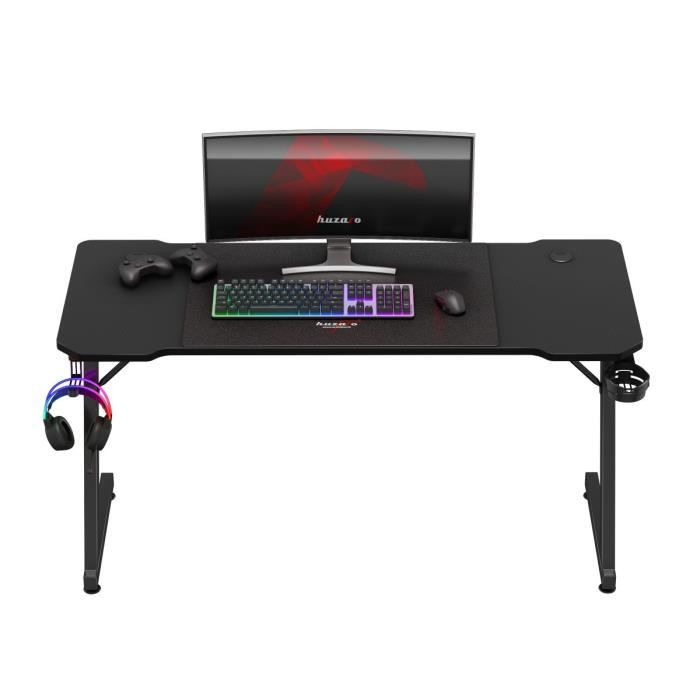 Bureau gaming - HUZARO - Hero 3.3 - Grand plateau 140 cm - Ergonomique - Tapis XXL inclus