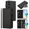 For Sony Xperia 1 VII Leather Case 9 Card Slots Zipper Wallet Stand Phone Cover with Wrist Strap