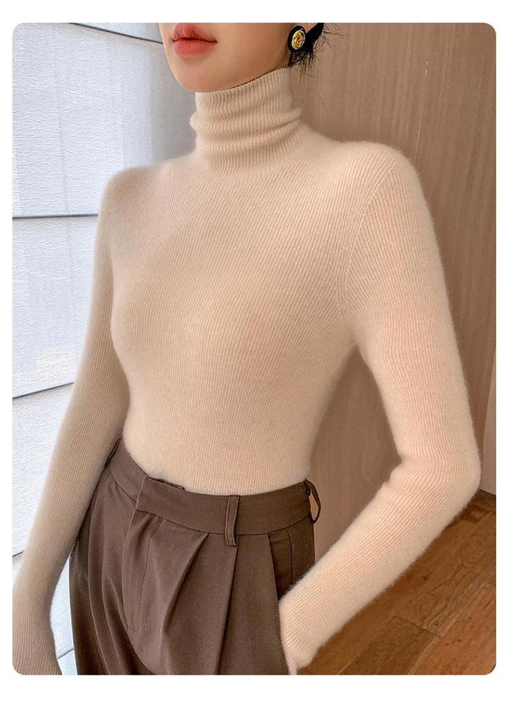 Women's Slim Fit High Neck Seamless Wool Sweater