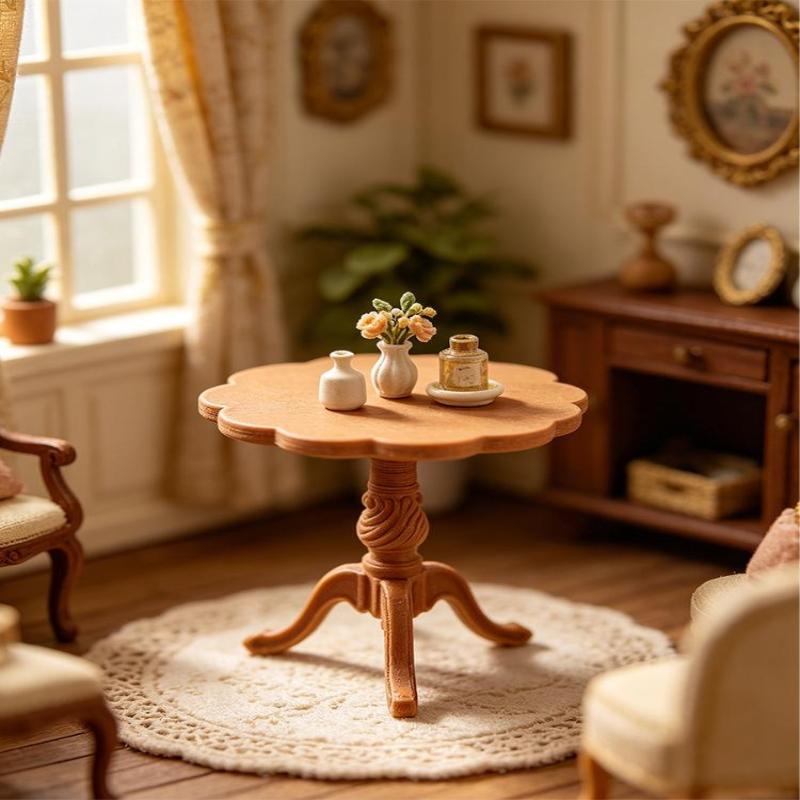 1:12 Scale Dollhouse Miniature Retro Round Table Furniture Model Creative Decor for Kids Dollhouse Play Toy