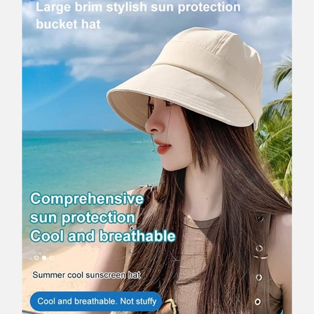 Summer Uv Protection Hat Women Wide Brim Beach Sunhat Anti-Uv Adjustable Cooling Foldable Fishing Cycling Travel Visor Hat