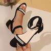 Fashion String Beads Med Heel Sandals Women One Strap Ankle Buckle Summer Sandles Woman Plus Size Thick Heeled Gladiator Sandalias Mujer