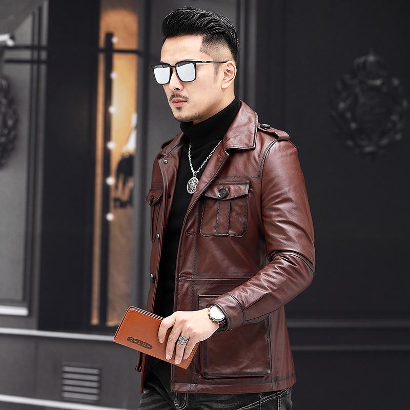 Men's Genuine Cowhide Leather Jacket, Autumn/Winter Business Casual, Optional Fleece Lining