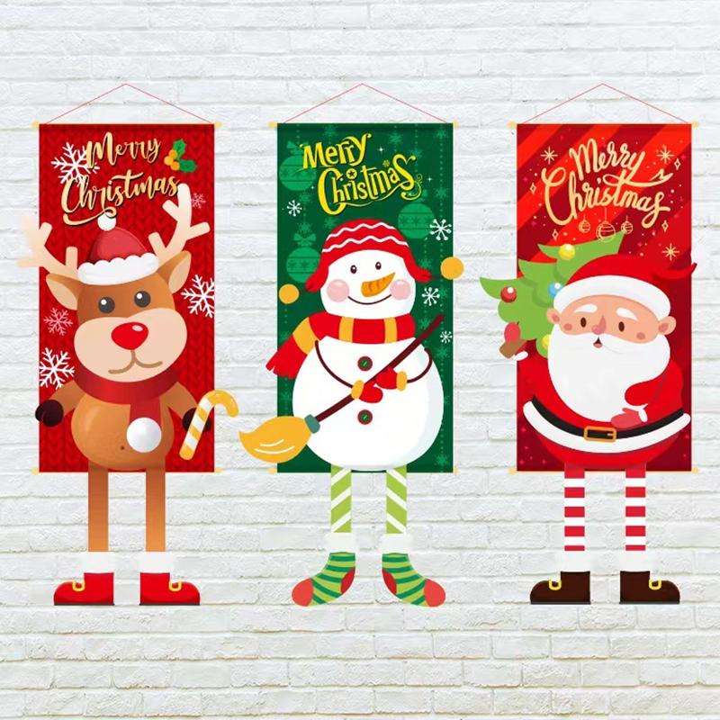 Merry Christmas Hanging Flag Christmas Decorations for Home Door Christmas Ornaments Xmas Gifts Decor 2023 New Year