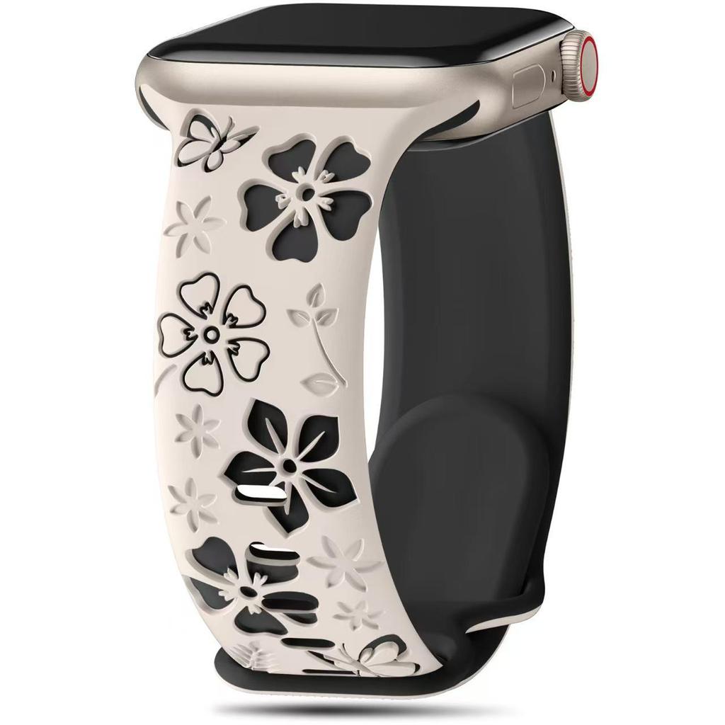 Apple iWatch 3D Carved Floral Laser-Engraved Silicone Band