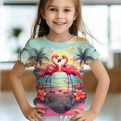 Gru dalla corona rossa Stampa 3D Magliette da ragazza Regalo per bambini T-shirt Animale per ragazze Manica corta Top casual T-shirt Abbigliamento per bambini