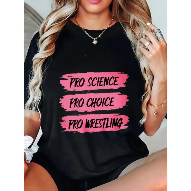 Camiseta Oversized Preta Pro Ciência Pro Escolha Pro Wrestling Estampada Roupa Casual Para Mulheres