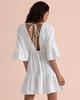 Airy Mini Summer Dress Pareo White 3/4 Sleeve Beach Boho Ruffle
