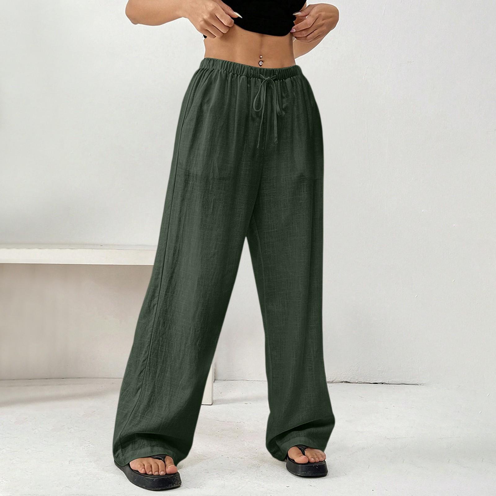 

Ladies Fashionable Solid Color Straight Leg Pants With High Waist Drawstring Pockets And Elastic Waist Casual Pants XL