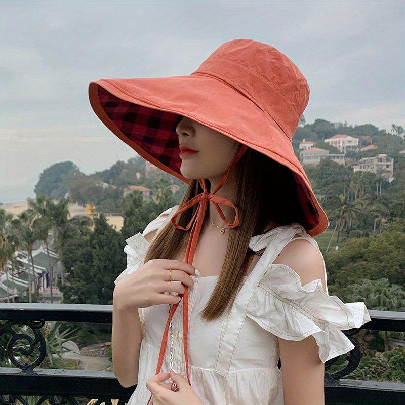 WTEMPO Wide Brim Sunscreen Bucket Hats Lace Up UV Protection Basin Hats Women Outdoor Travel Beach Sun Hats