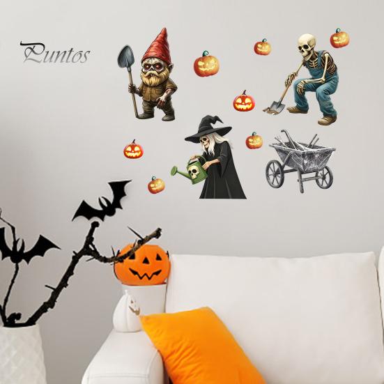 Durable PVC Wall Murals Halloween Sticker, Pumpkin Witch Skeleton Printed, Self-adhesive Waterproof Autumn Harvest Stickers Decals, for Farm