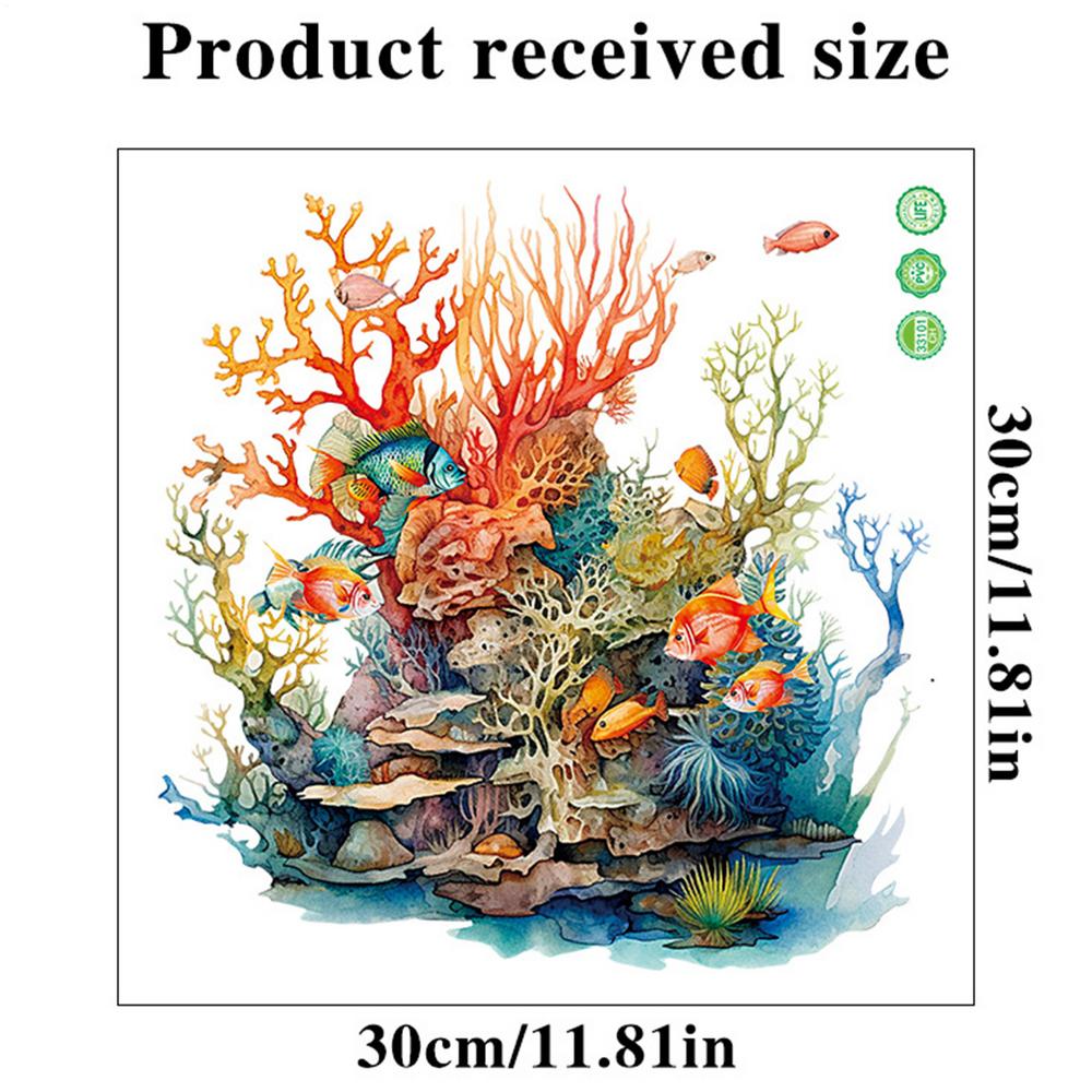 Underwater World Toilet Stickers Coral Sea Fish Conch Seahorse Toilet Lid Seat Decals Strong Back Adhesive Decoration Stickers