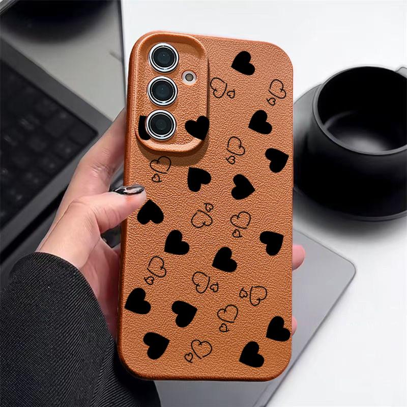 Leather Texture TPU Love Heart Print Case For Samsung Galaxy A56 A55 A15 A54 A35 A36 A16 5G S24 FE S25 S23 S22 Ultra Phone Cover