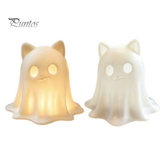 Halloween Ghost Cat Decoration 3D Printed Candle Holder, Spooky Figurine Statue for Table with Warm Light Tabletop Home Party Pla Ornament