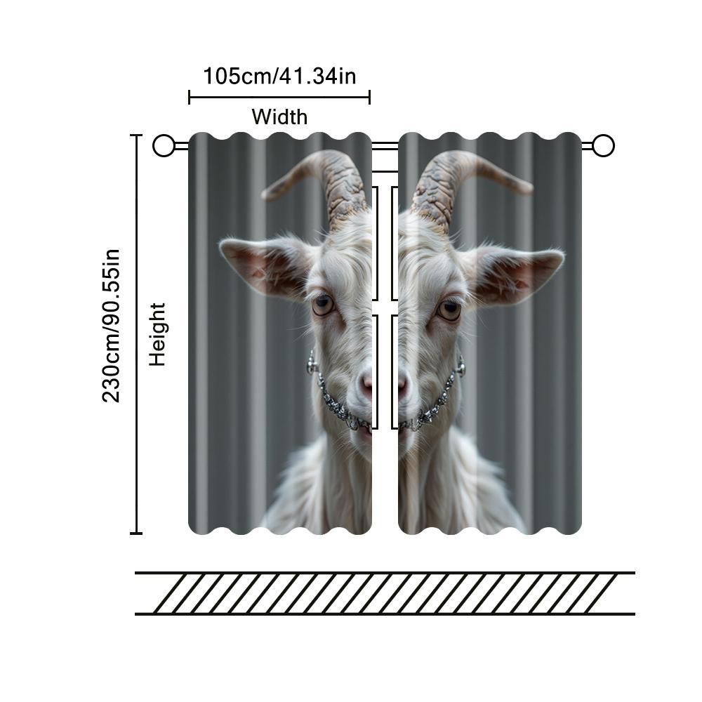 2 pcs, filtering curtains (excluding rods, non-movable, without batteries) Cute Funny Goat Animal for use in bedrooms and living