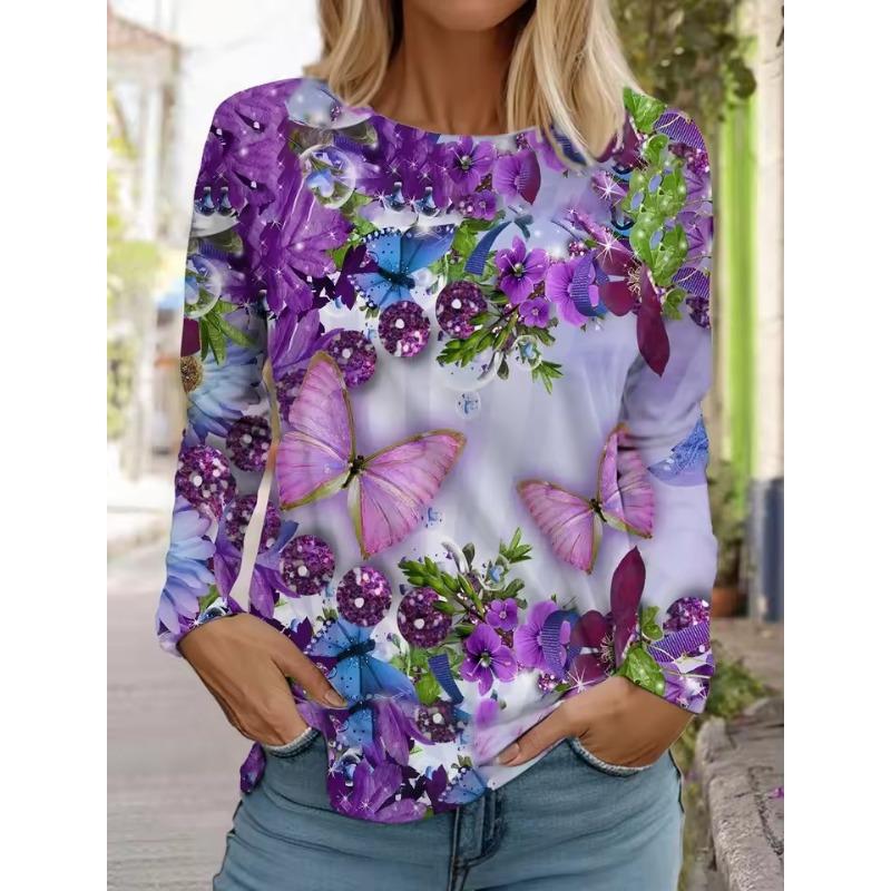 

3D бабочка принт женские топы футболки модный цветочный узор с длинным рукавом женская толстовка девушка Harajuku зрелая одежда 5XL