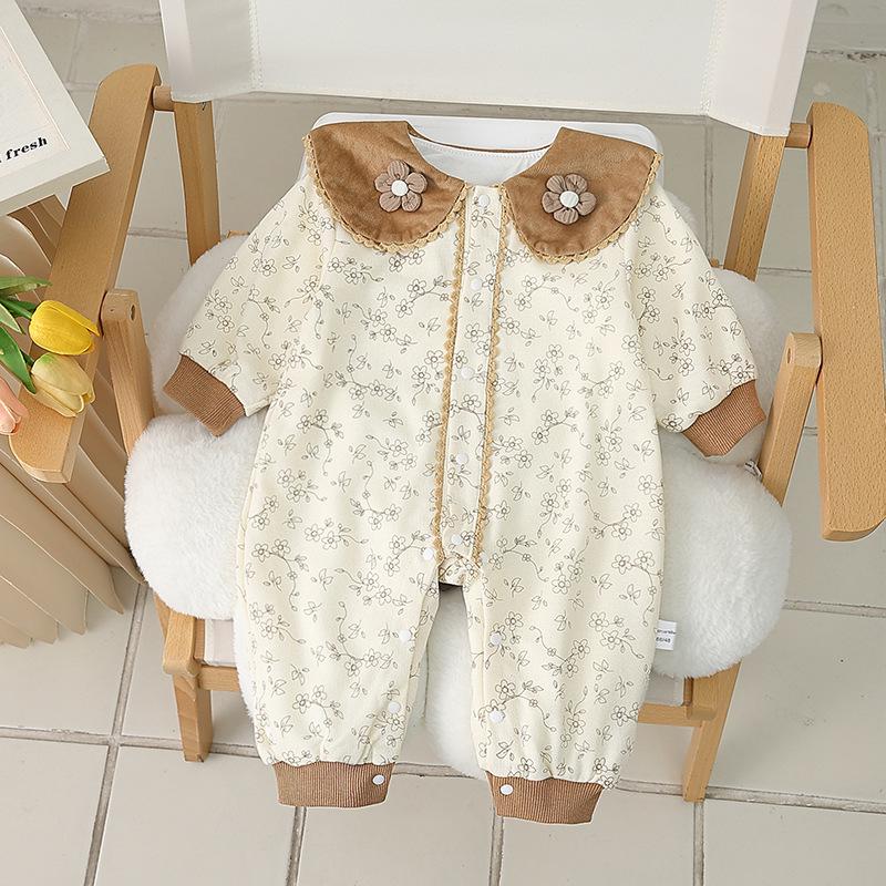 

Боди для девочки с цветочным принтом - Чистый хлопок, Длинный рукав, Весенне-осенний стиль, Верхняя одежда для новорожденных Size 80