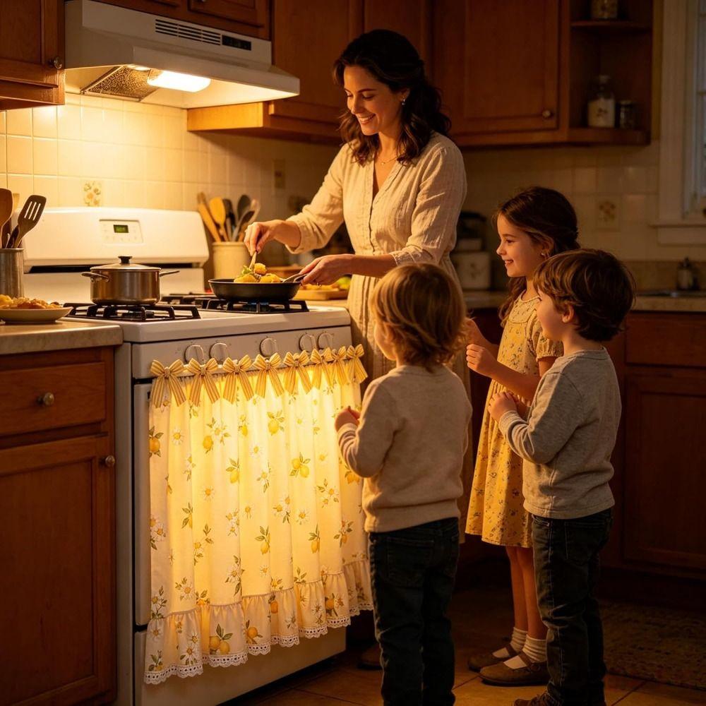 Cotton Blend Stove Cover Skirt Charming Farmhouse Stove Skirt Rustic Oven Curtain  Home