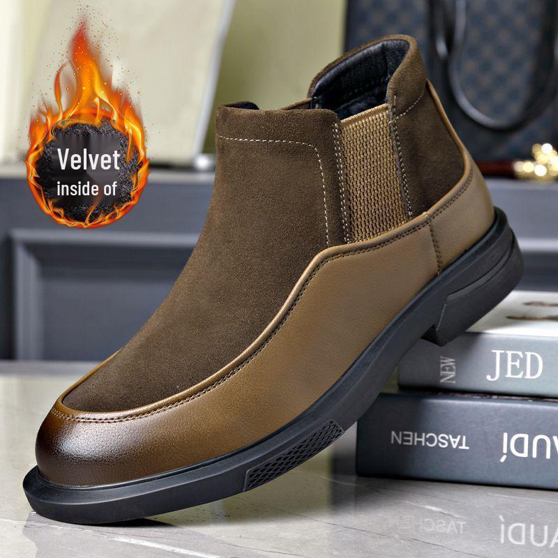 Men's Genuine Cowhide Leather Casual Shoes - 2025 Autumn/Winter Korean Style, Breathable & Versatile Retro Workwear Footwear