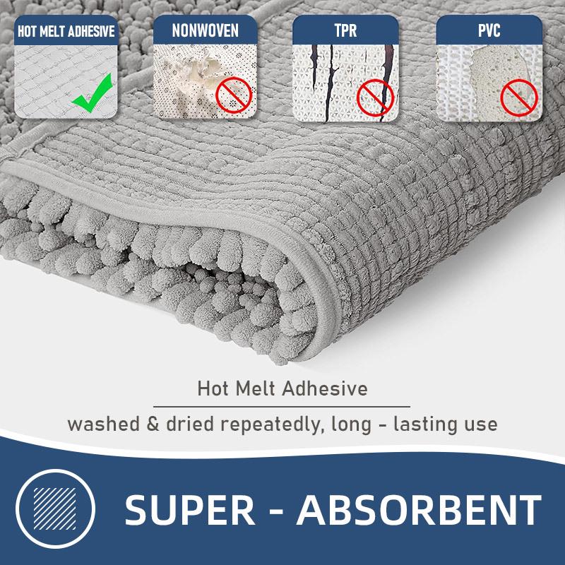 Chenille Long Pile Bathroom Mat - Water Absorbent & Anti-Slip Foot Pad for Home Use