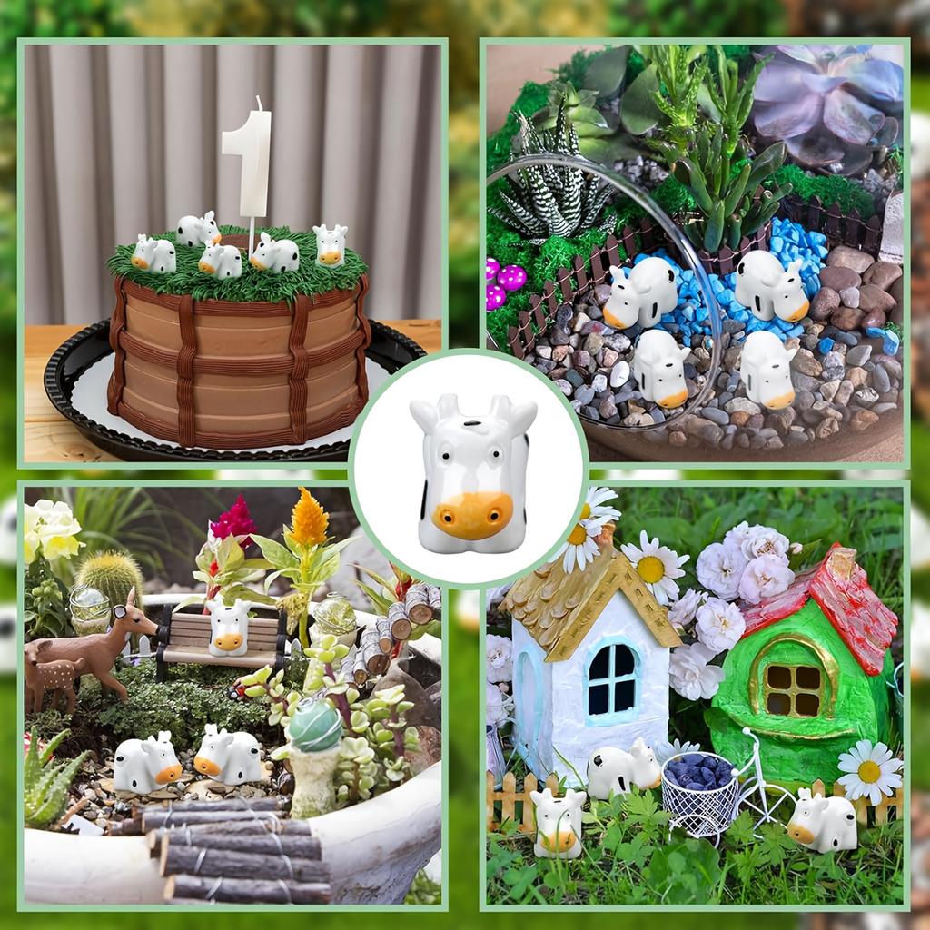 10pcs Mini Cow Figurines Mini Resin Cow Miniature Animals Figurines Fairy Garden Miniature Moss Landscape DIY Crafts