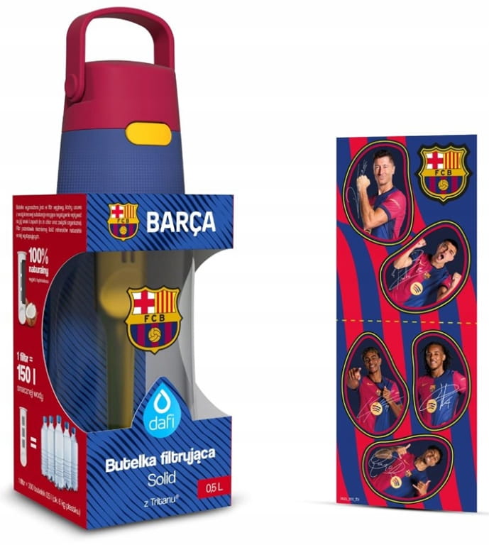Bottiglia filtrante Dafi Solid FC Barcelona 0,5l Con stemma e adesivi