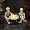 Halloween Skull Candlestick Holder Witch Resin Candle Holder, Spooky Star Cup Tealight Stand Decorative with Metal Heatproof Liner, Gothic Tabletop