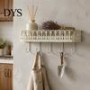 French Country Wall Shelf Mounted Floating Shelves, Metal with 5 Hooks, Key Holder Rustic Plant Stand Mail Organizer, Storage Rack for Entryway Living
