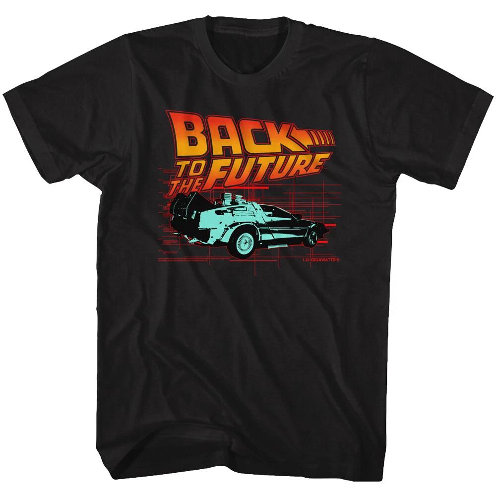 Back To The Future Movie Orange Sunset Color Logo & DeLorean Men s T Shirt L