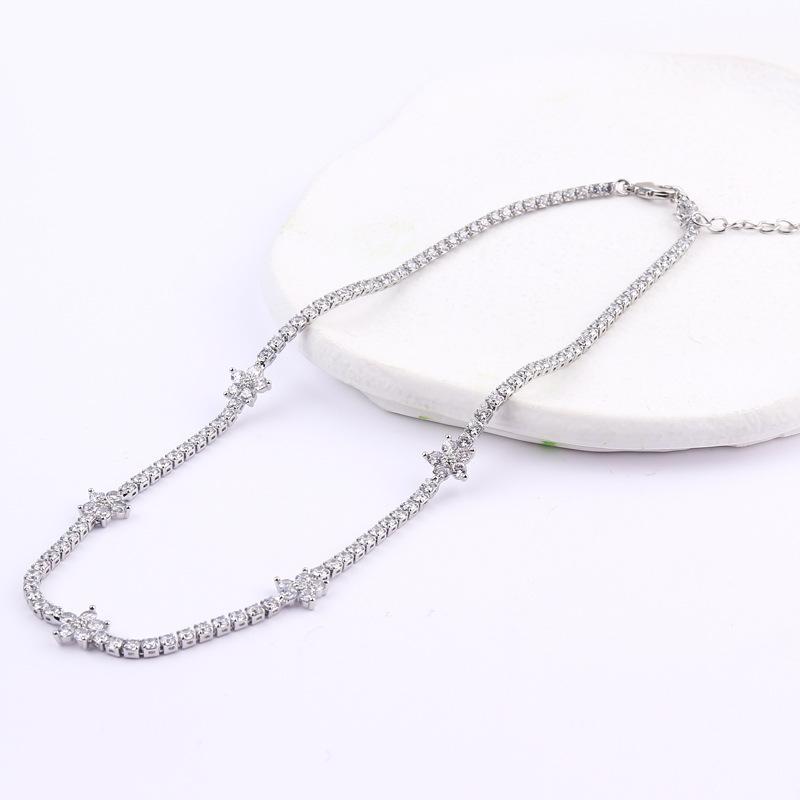 Iced Out Bling Rainbow Colorful Cubic Zirconia CZ Tennis Chain Women Charm Flower Choker Necklace Jewelry collares para mujer