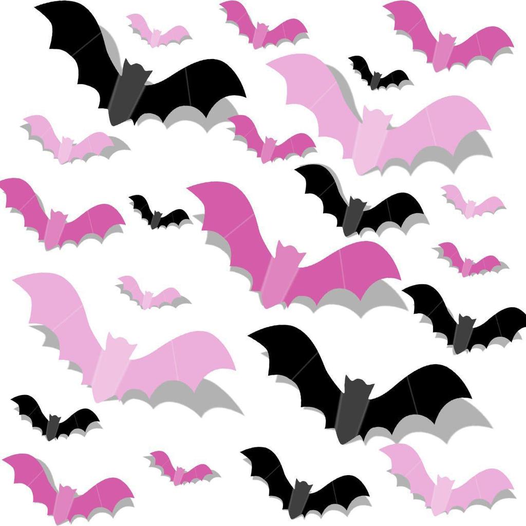 Black & Pink Halloween Bat Wall Stickers for Kids' Room Decoration & Party Ambiance