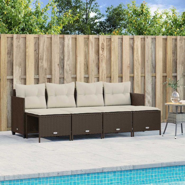 VidaXL Salon de jardin avec coussins 5 pcs marron résine tressée, ensemble de canapés d'extérieur, salon de jardin, ensemble 3261534
