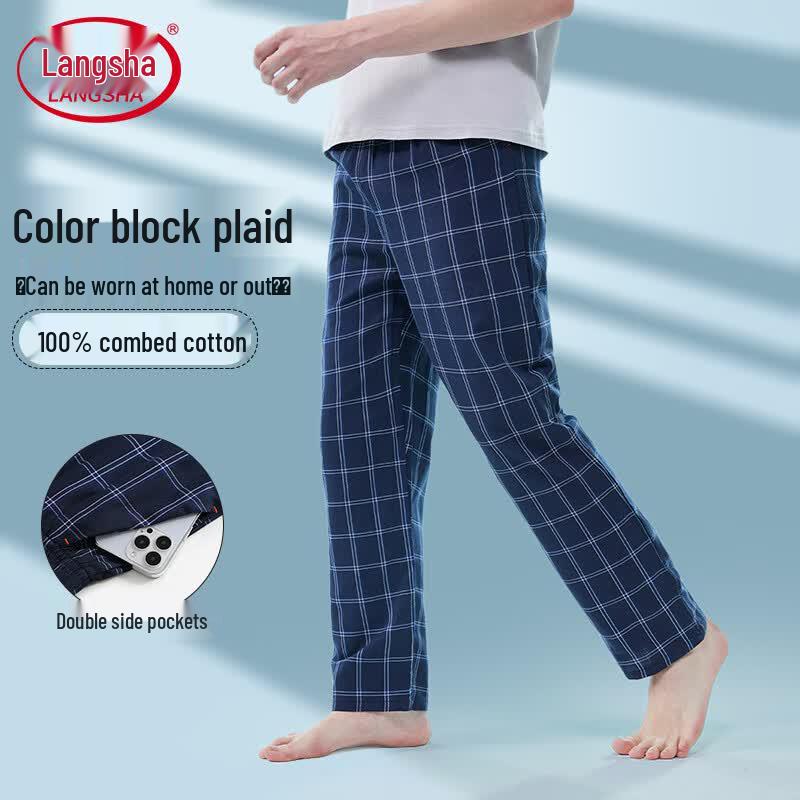 Langsha Men s 100% Cotton Plaid Lounge and Sleep Pants XL