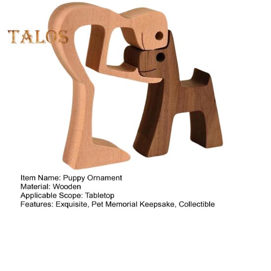 Dog Wooden Sculpture Pet Memorial Gift Dog And Man Woman Statue Home Decor Puppy Family Figurine Gifts for Dog Lovers