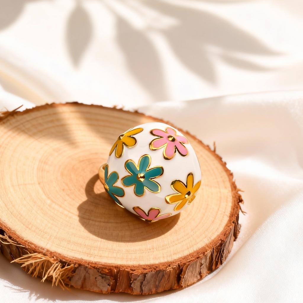 Anello Floreale Colorato da Donna in Acciaio Inossidabile Placcato Oro Anelli per Presenze Banchetti Anello Retrò Gioiello Regalo