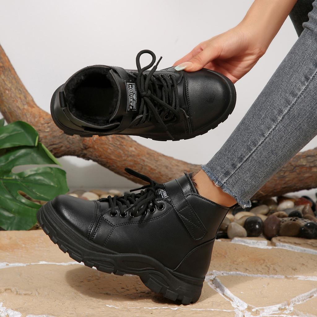 Women's Large Size Soft Sole Heightening Winter Warm Fur One Anti-slip Snow Boots Padded Lined Ankle Boots Outdoor Sports Cotton Boots Martin Boots