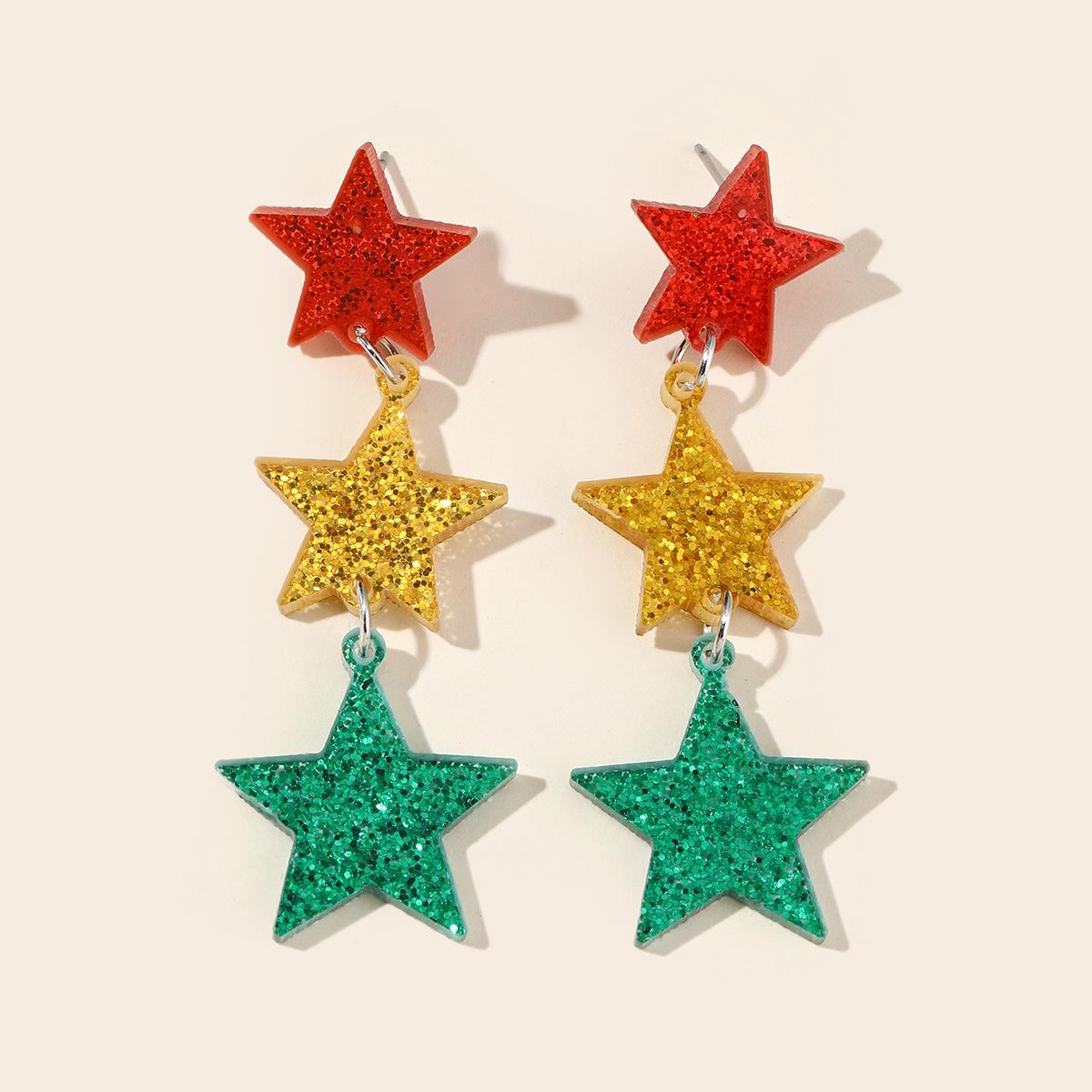 

Glitter Star Acrylic Christmas Earrings in Pink, Gold, and Green