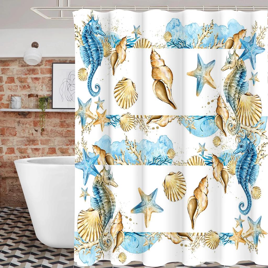 Marine Benthos Bathing Curtain  Bathroom Shower Curtain Waterproof With 12 Hooks Home Deco