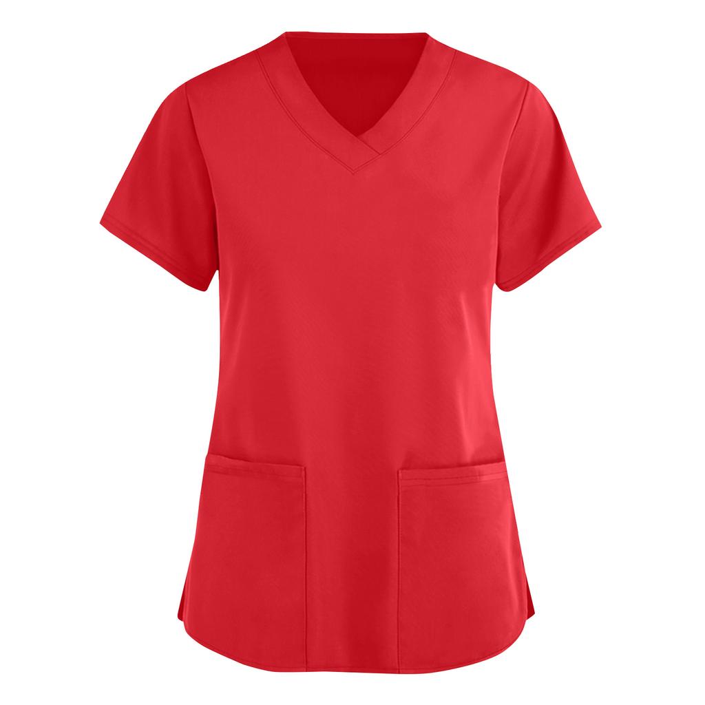 Women's Fashion V-Neck Short Sleeve Overalls With Pockets Print Tops Clothes