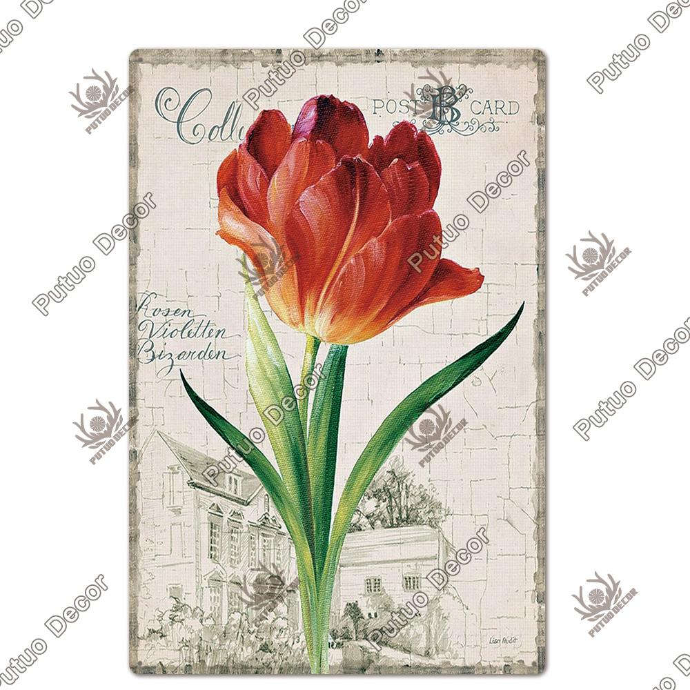 Decor Flower Plaque Metal Vintage Tin Sign Wall Decoration Posters for Home Garden Kitchen Living Room Iron Painting