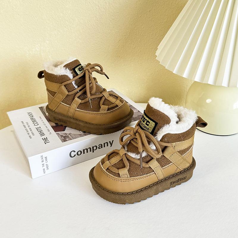 

Зимние детские сноубутсы Теплая обувь для мальчиков Нескользящие модные ботинки для маленьких девочек 23 коричневый