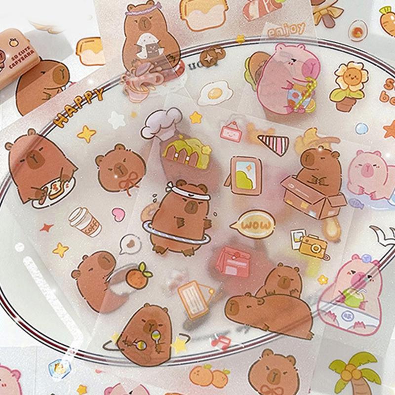 4Sheets Kawaii Cute Capybara Frosted Stickers Cartoon Diary Decoration Scrapbooking Journal Stickers Aesthetic Stationery School