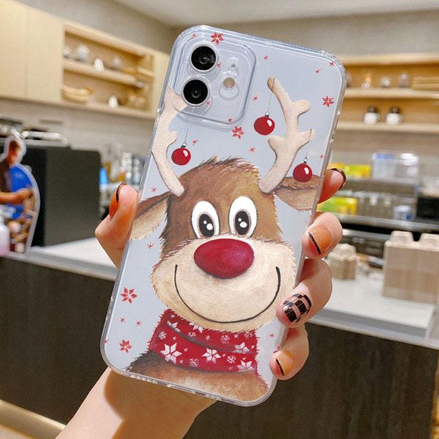Cadouri de Crăciun de Anul Nou Husă Elk Snow pentru iPhone 14 11 12 Pro 13 Pro Max XR XS X 6s 7 8 Plus SE 2020 13 Mini Husă transparentă de lux