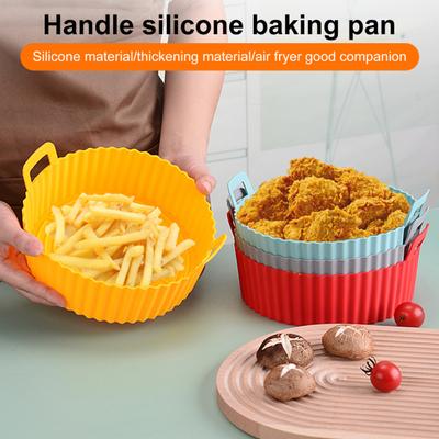 Silicone Baking Pan Tray for Air Fryer Reusable Liner Pot Protector with Raised Edge Double Handles Non-Stick Heat-Resistant Kitchen Gadgets