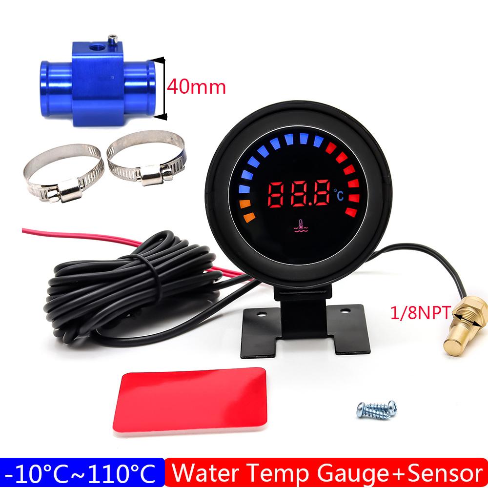 52mm Water Temperature Gauge with Sensor Water Temp Meter Adaptor Joint Pipe Radiator 26-40mm for Petrol Diesel Car 12V24V