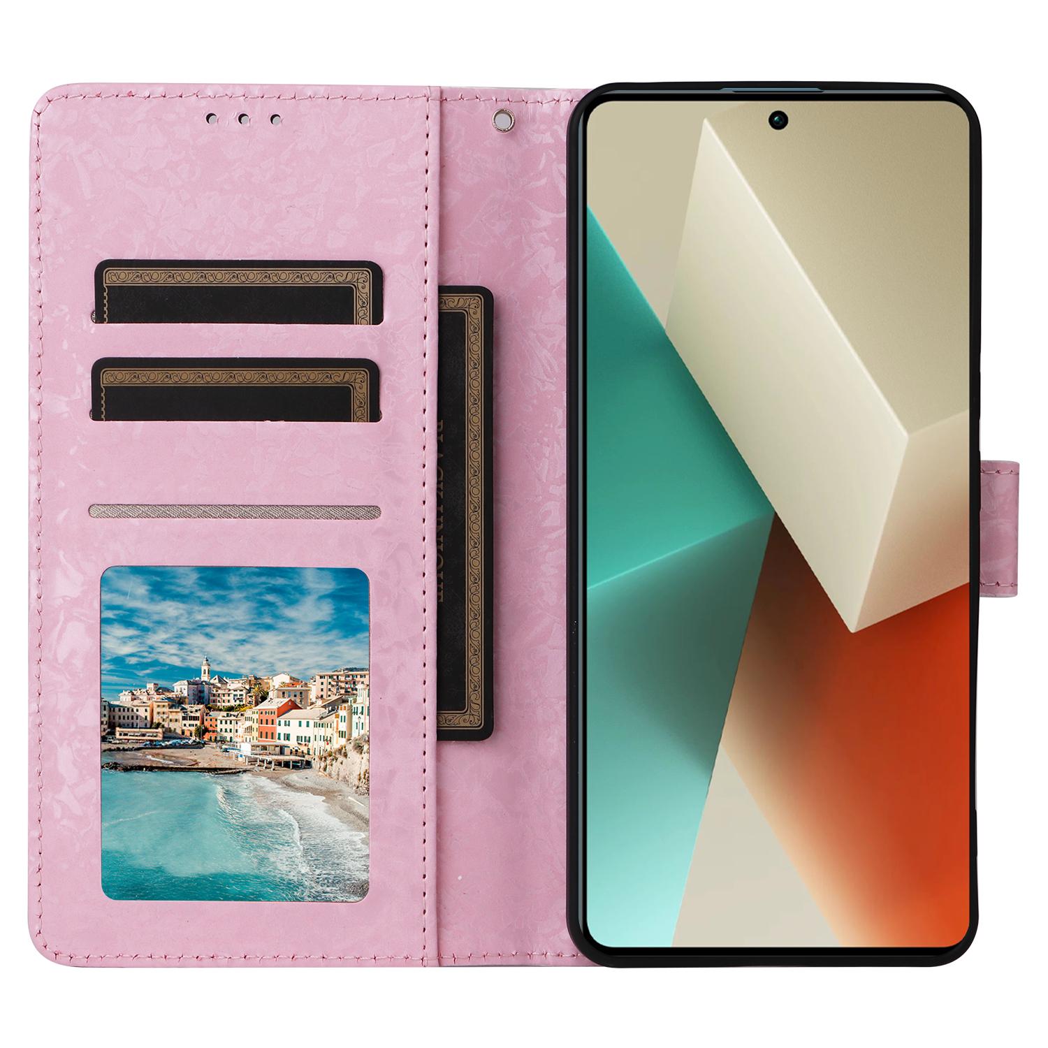 

For Xiaomi Redmi Note 13 5G Wallet Case RFID Blocking Lacquered Leather Cover Small Flower