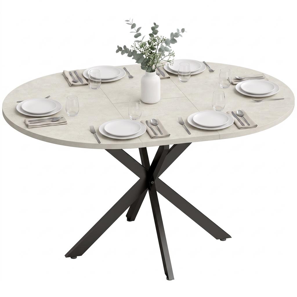Oval Extendable Dining Table for 4-6, 100-135 cm Extension, Grey Stone Effect