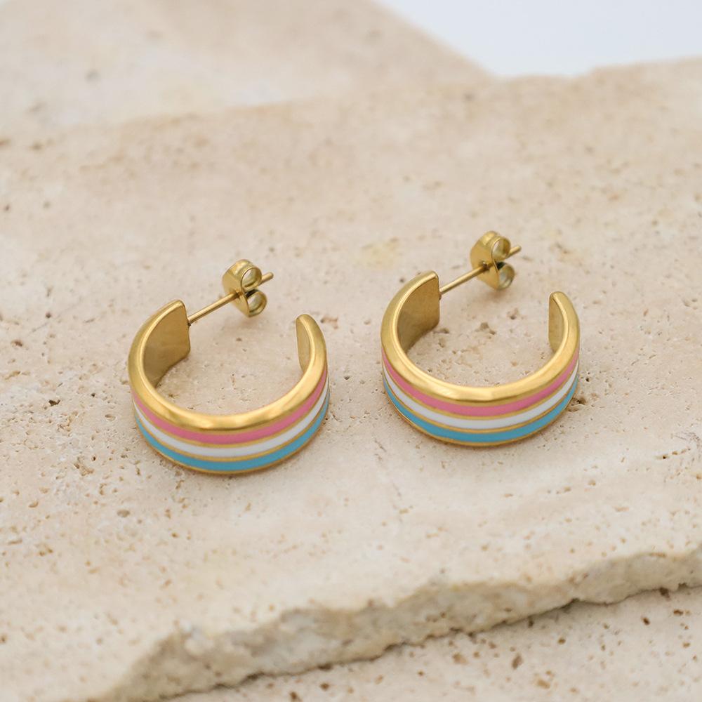 Stylish And Simple Titanium Steel Ear Jewelry Women'S Niche Design Color Dripping C-Shaped Earrings High-End Light Luxury