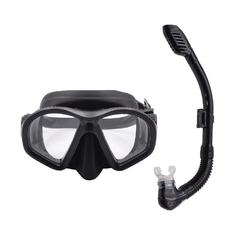 Anti-fog mask, tempered glass diving goggles, silicone snorkel, full dry breathing tube, snorkeling set Average Size