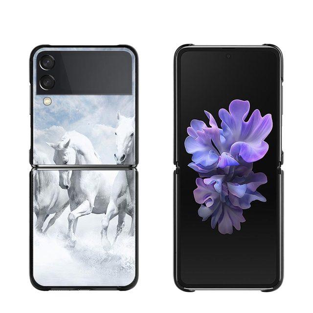 Phone Case For Samsung Galaxy Z Flip3 5g Back Pc Case For Samsung Z Flip Capa Black Shell Hard Fundas Running Horses